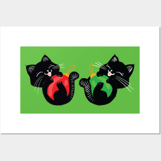 Two little black Christmas cats Posters and Art